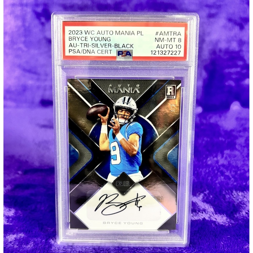🔥 2023 WildCard Auto Mania BRYCE YOUNG RC Silver Black Prizm /2💎 PSA 8 AUTO 10
